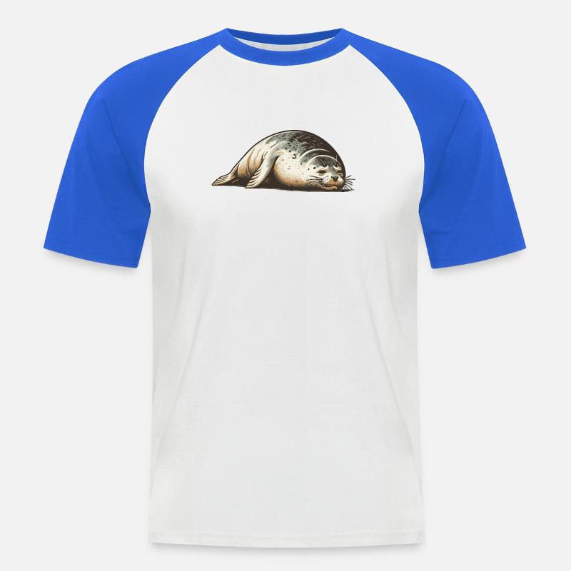 Robbe - Männer Baseball-T-Shirt - Weiß/Royalblau