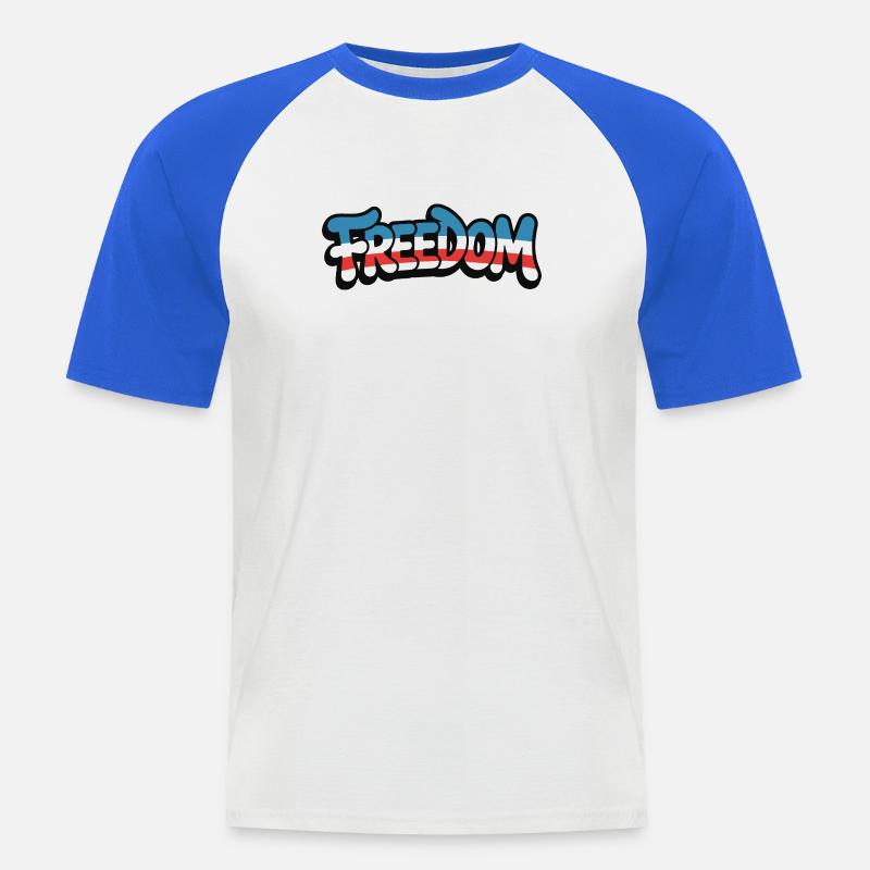 Freedom Typografie Statement Design - Männer Baseball-T-Shirt - Weiß/Royalblau