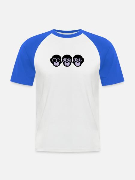 trois singes - T-shirt baseball manches courtes Homme - blanc/bleu royal