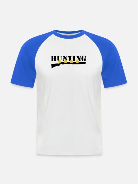 Chasse - Chasseur - T-shirt baseball manches courtes Homme - blanc/bleu royal