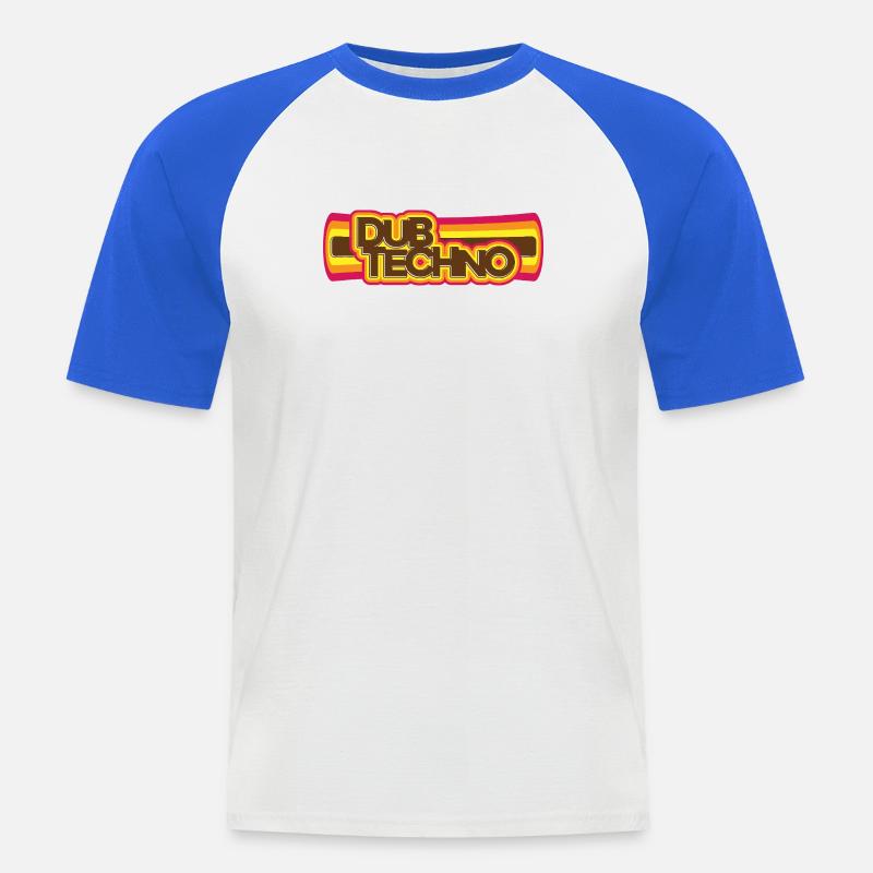 Dub Techno Retrò Psichedelia - Maglia da baseball a manica corta da uomo - bianco/blu royal