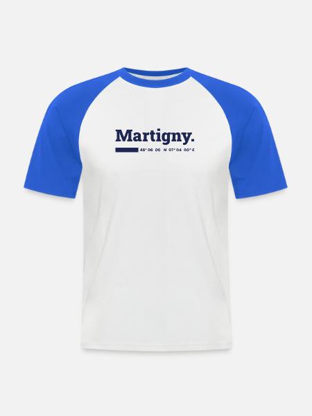 Martigny Koordinaten - Männer Baseball-T-Shirt - Weiß/Royalblau