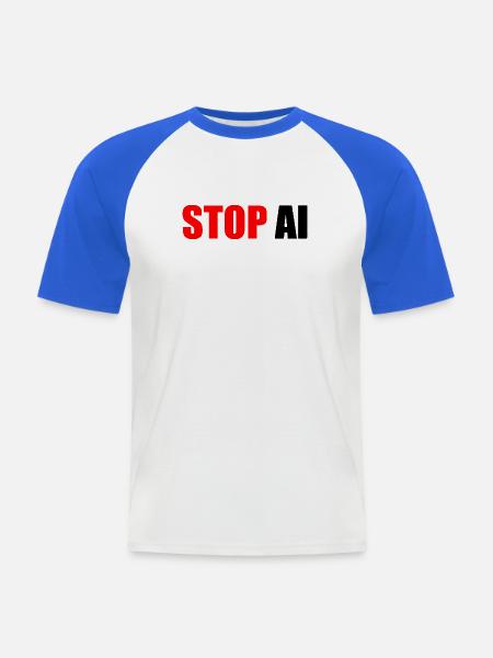 Stop ai - Männer Baseball-T-Shirt - Weiß/Royalblau