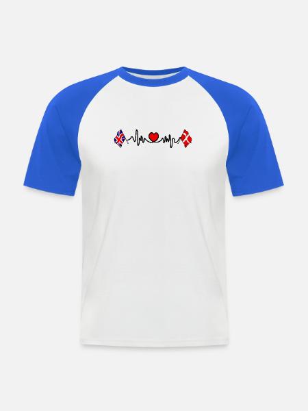 Cardio heart Drapeau Angleterre, drapeau Danemark - T-shirt baseball manches courtes Homme - blanc/bleu royal