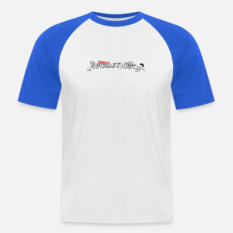 Fussball Evolution | Evolution Design - Männer Baseball-T-Shirt - Weiß/Royalblau