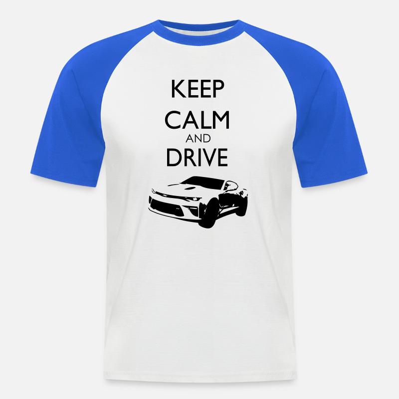 Keep Calm and Drive Camaro - Männer Baseball-T-Shirt - Weiß/Royalblau