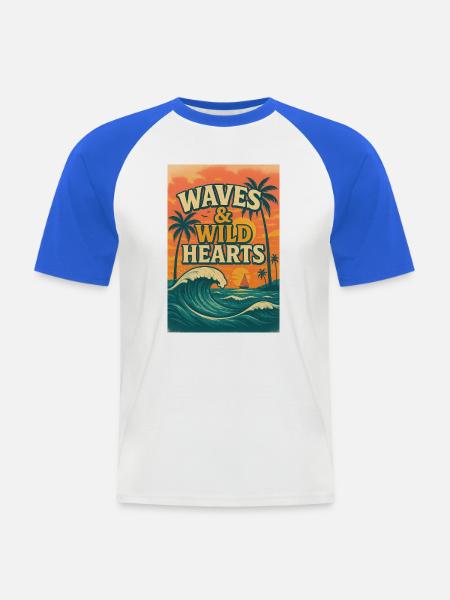 Waves & Wild Hearts - Männer Baseball-T-Shirt - Weiß/Royalblau