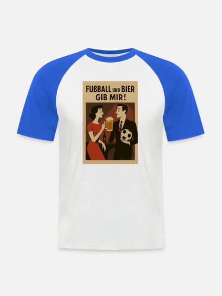 Farbiger Fußball und Biergeist Druckdesign - Männer Baseball-T-Shirt - Weiß/Royalblau