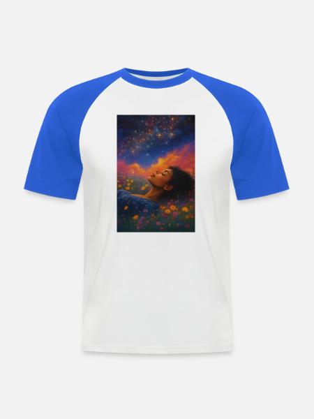 Mondstern im Blütenfeld - Männer Baseball-T-Shirt - Weiß/Royalblau