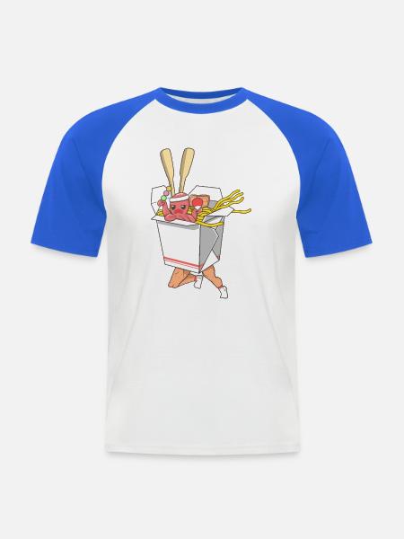 Laufender Nudelkämpfer in lustigen Takeout-Box-Kunst - Männer Baseball-T-Shirt - Weiß/Royalblau