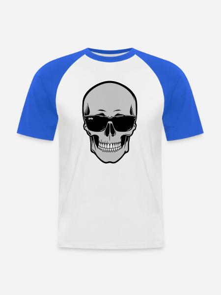 Skull with Sunglasses Graphic - Men's Baseball T-Shirt - white/royal blue