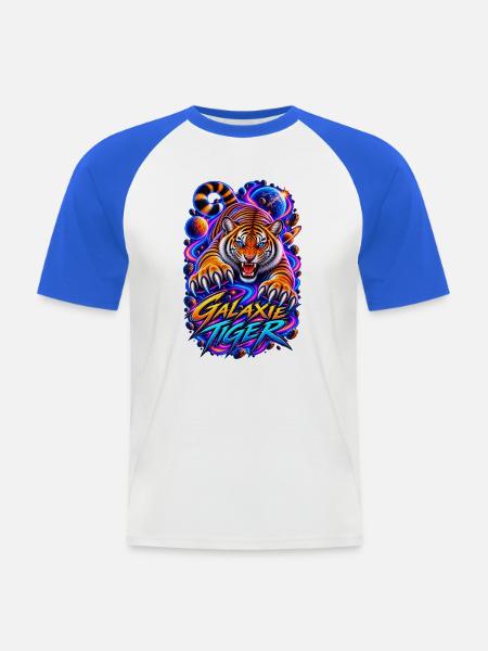 Galaxie Tiger – Neon Weltraum Tiger - Männer Baseball-T-Shirt - Weiß/Royalblau