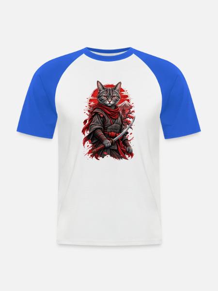 Samurai Katze - Männer Baseball-T-Shirt - Weiß/Royalblau