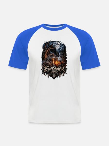 Einsamer Wolf im Mondlicht Wald - Männer Baseball-T-Shirt - Weiß/Royalblau