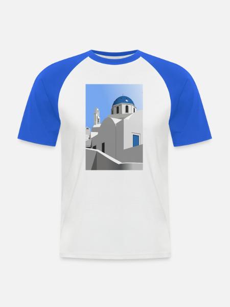 Santorini - Männer Baseball-T-Shirt - Weiß/Royalblau
