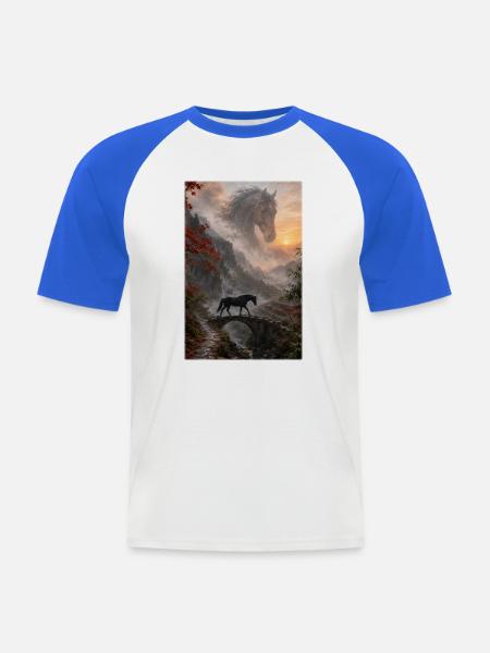 Nebel Pferd auf Bergbrücke - Männer Baseball-T-Shirt - Weiß/Royalblau