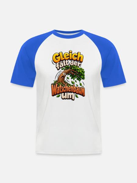 Gleich fällt der Watschenbaum - Männer Baseball-T-Shirt - Weiß/Royalblau