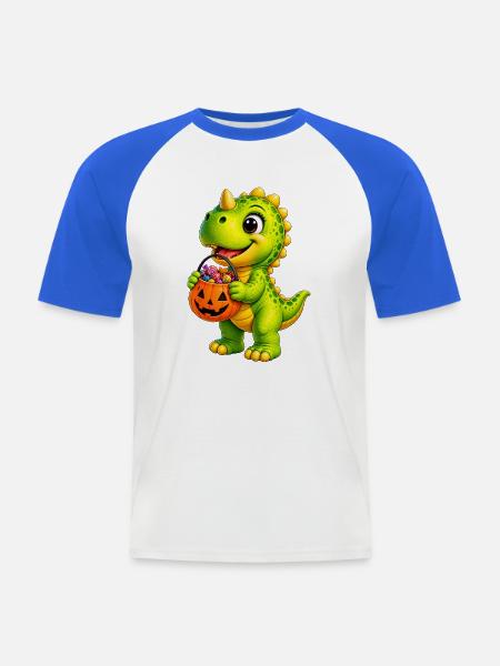 Halloween-Dino mit Zuckertüte - Männer Baseball-T-Shirt - Weiß/Royalblau