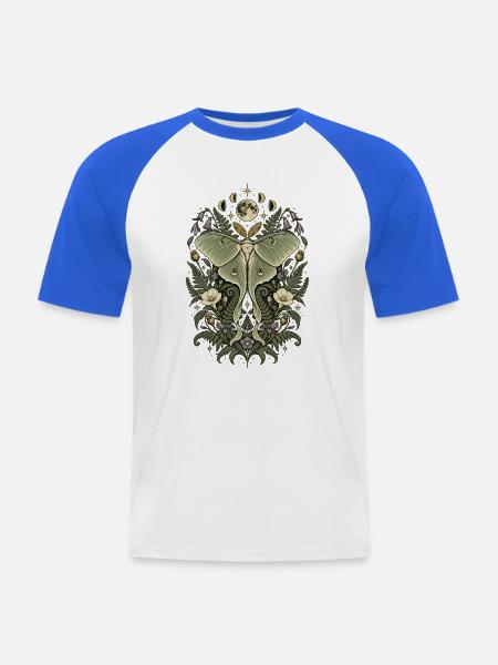 Mondblüte und Nachtfantasie-Motte - Männer Baseball-T-Shirt - Weiß/Royalblau