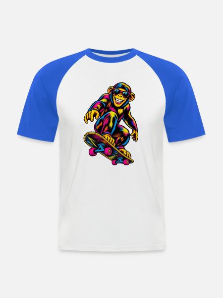 Schlittschuh-Schimpanse - Männer Baseball-T-Shirt - Weiß/Royalblau