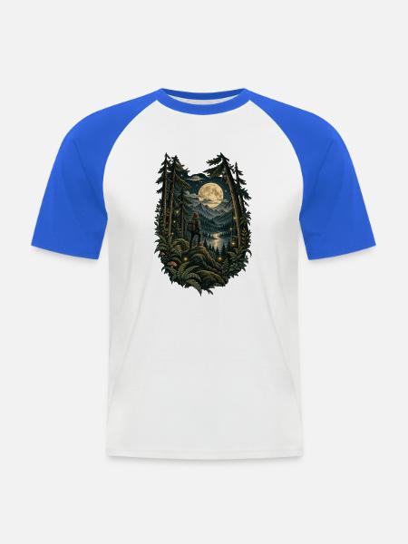 Mondlicht Waldwanderer im Nachtwald - Männer Baseball-T-Shirt - Weiß/Royalblau