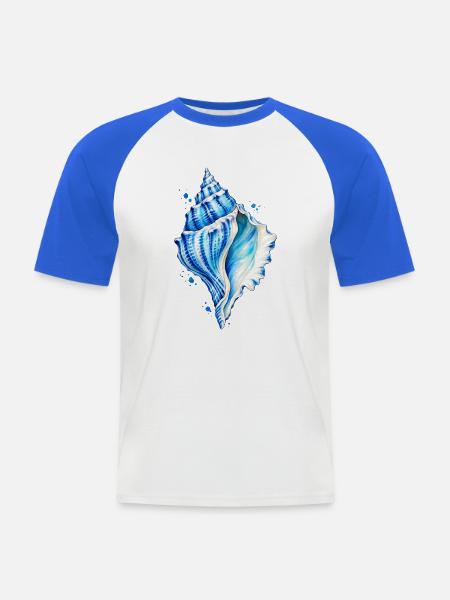 Blaue Muschel Wasserfarbenbild - Männer Baseball-T-Shirt - Weiß/Royalblau