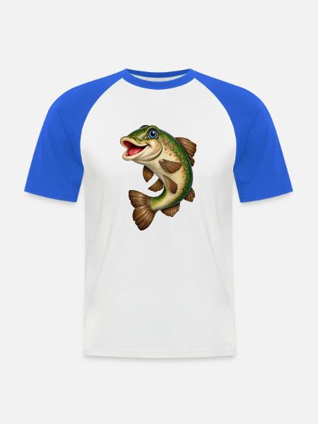 Fröhlicher Regenbogenlachs Cartoon - Männer Baseball-T-Shirt - Weiß/Royalblau