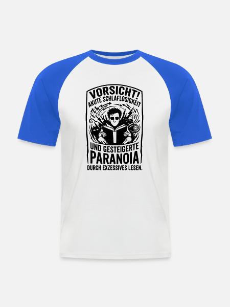 Thriller Leser Schlaflos Paranoia - Männer Baseball-T-Shirt - Weiß/Royalblau