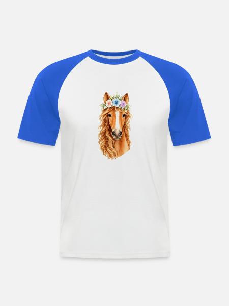 Pferdekopf mit Blumenschmuck - Männer Baseball-T-Shirt - Weiß/Royalblau