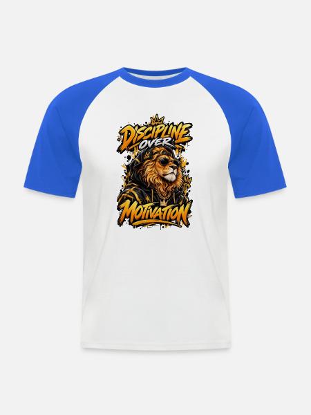 Disziplin übertrifft Motivation - Männer Baseball-T-Shirt - Weiß/Royalblau
