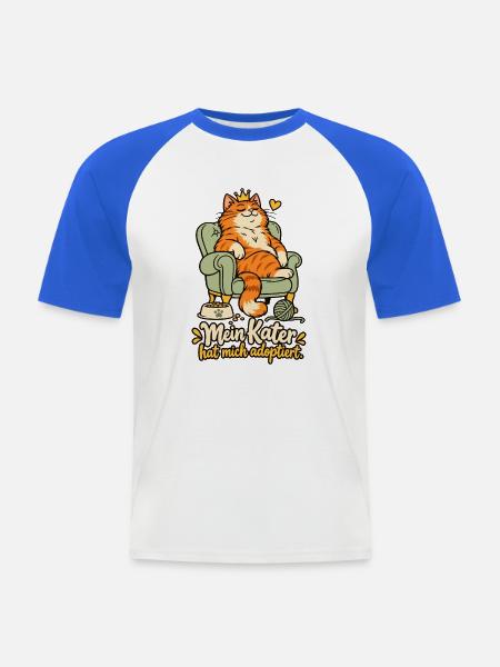 Mein Kater hat mich adoptiert - Männer Baseball-T-Shirt - Weiß/Royalblau