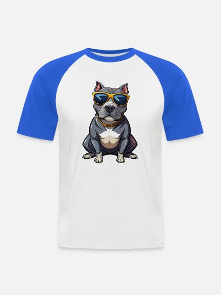 Hund mit Sonnenbrille - Männer Baseball-T-Shirt - Weiß/Royalblau