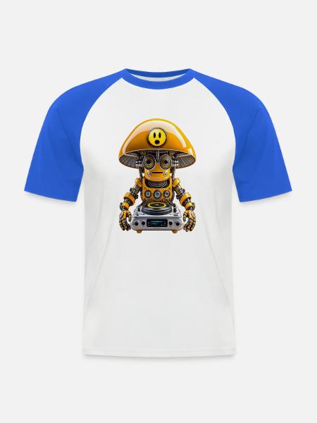 Glossy_Mushroom_Robot_DJ - Männer Baseball-T-Shirt - Weiß/Royalblau