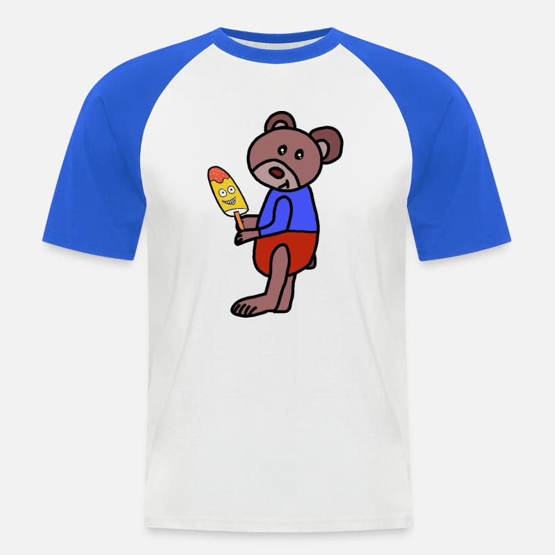 Bär Teddy  Eiskrem  Eis Kind - Männer Baseball-T-Shirt - Weiß/Royalblau