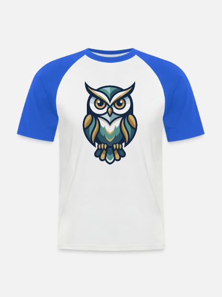 Stilisierte Eulenillustration mit geometrischen Mustern - Männer Baseball-T-Shirt - Weiß/Royalblau