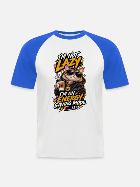 Energiegeladene Katze im Sparmodus - Männer Baseball-T-Shirt - Weiß/Royalblau