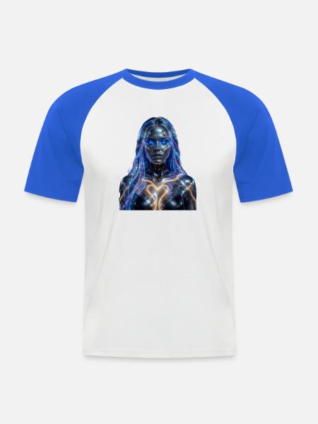 Neon-Cyborg mit erleuchtetem Herzen - Männer Baseball-T-Shirt - Weiß/Royalblau