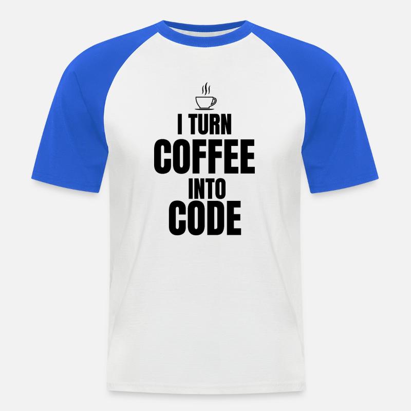 Ich verwandle Kaffee in Code - Männer Baseball-T-Shirt - Weiß/Royalblau