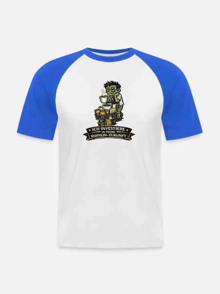 Kaffee-Kapital: Zombie mit Einkaufskorb - Männer Baseball-T-Shirt - Weiß/Royalblau