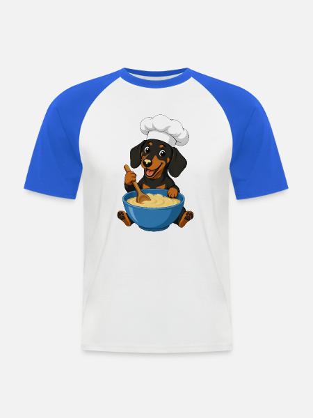 Der Dackelkoch zaubert Kuchenteig - Männer Baseball-T-Shirt - Weiß/Royalblau