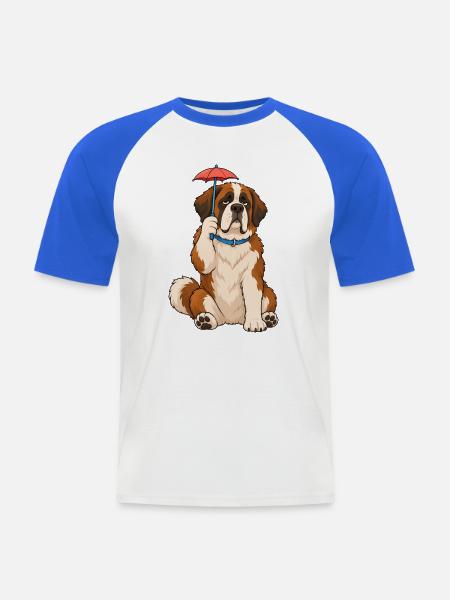 Bernhardiner winziger Regenschirm - Männer Baseball-T-Shirt - Weiß/Royalblau