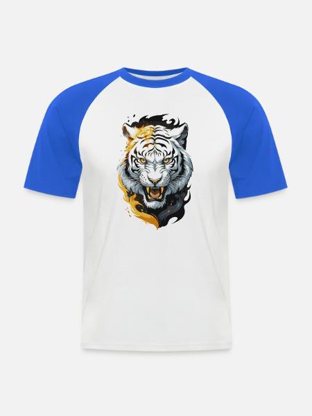Flammen-Tiger Weißer Krieger - Männer Baseball-T-Shirt - Weiß/Royalblau