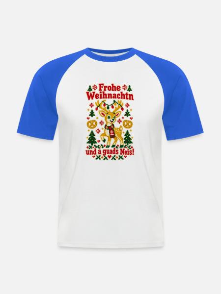 Frohe Weihnachtn a guads Neis - Männer Baseball-T-Shirt - Weiß/Royalblau