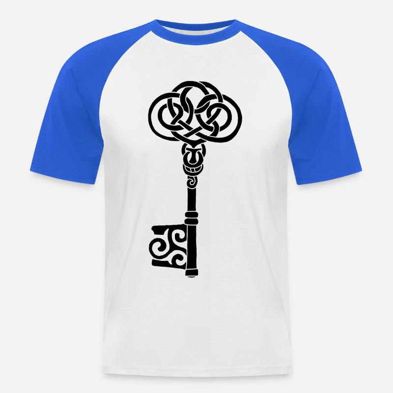 Schwarzer keltischer Schlüssel - Männer Baseball-T-Shirt - Weiß/Royalblau