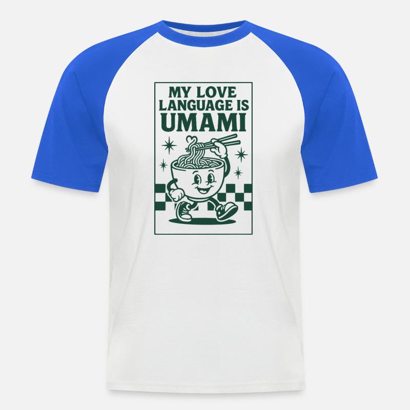 Umami, c’est l’amour | Nouilles ramen - T-shirt baseball manches courtes Homme - blanc/bleu royal