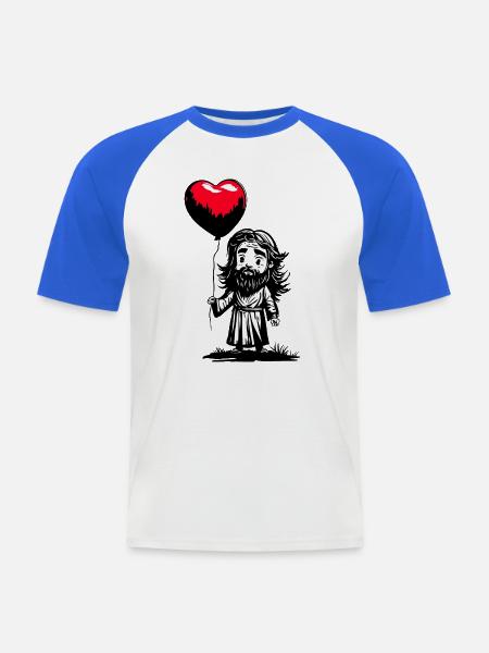 Jesus mit Herz Luftballon - Heartful Creatures - Männer Baseball-T-Shirt - Weiß/Royalblau