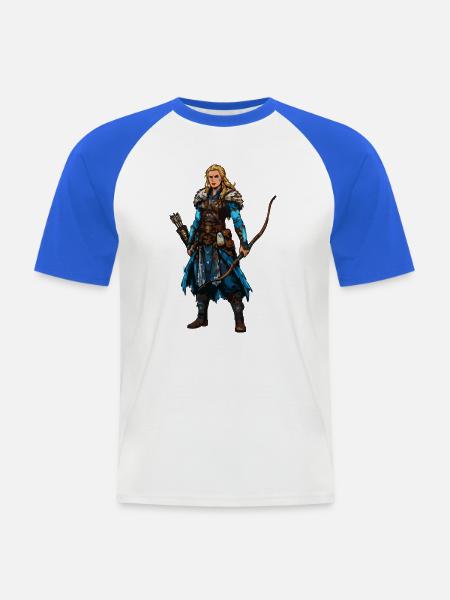 Wikinger Kriegerin mit Bogen & Fellumhang - Männer Baseball-T-Shirt - Weiß/Royalblau