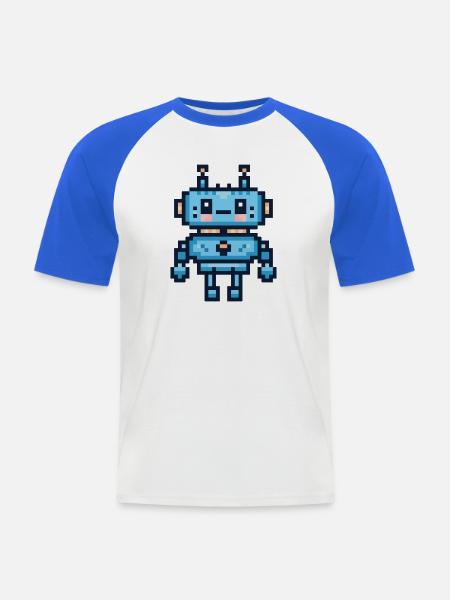 Süßer Pixel-Art-Roboter – Süßer Retro-Gaming-Roboter - Männer Baseball-T-Shirt - Weiß/Royalblau
