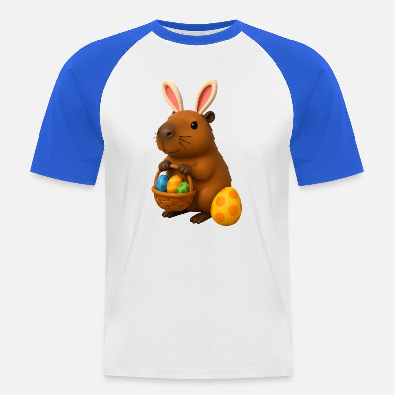 Osterhasen-Capybara mit Körbchen mit bunten Eiern - Männer Baseball-T-Shirt - Weiß/Royalblau