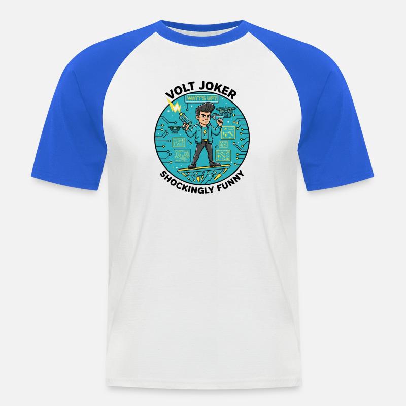 Watt's Up Elektronikheld - Männer Baseball-T-Shirt - Weiß/Royalblau